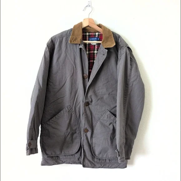 Vintage J.Crew Mens Gray Flannel Lined Thinsulate Barn Jacket Field Coat Small - Picture 2 of 11
